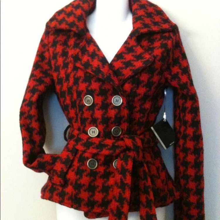 Like Newhoundstooth Belted/Button Detailing 10% Wool Jacket